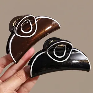 Korean Style Glitter Hair Claw Clip Elegant White Edge Solid Color Simple High End Shark Clip For Women Hair Decoration