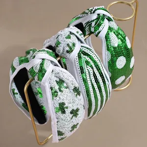 Cerchietto a Nodo con Paillettes per il Giorno di San Patrizio Verde Bianco Trifoglio a Righe Pois per Donna Accessori Capelli