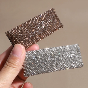 Sparkling rhinestone rectangular hair clips in silver and champagne gold for women