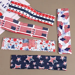 Bandeau Imprimé Drapeau Américain Jour de l'Indépendance Élastique Yoga Fitness Bandeau de Transpiration Respirant Femme Accessoires de Cheveux Patriotiques