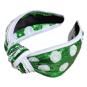Cerchietto con nodo a paillettes verdi e pois bianchi per San Patrizio