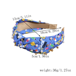 Detailliertes Größendiagramm für blaues Back to School Stirnband mit Perlen und Bleistiften