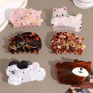 Pinces à Cheveux Mignonnes en Acétate en Forme d'Animal Chat Chien Ours Accessoires de Coiffure Écaille pour Femmes