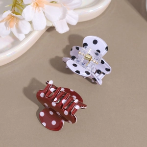 Zweiteiliges Set süße Haarklammern mit Polka-Dots in Weiß und Dunkelrot aus Resin