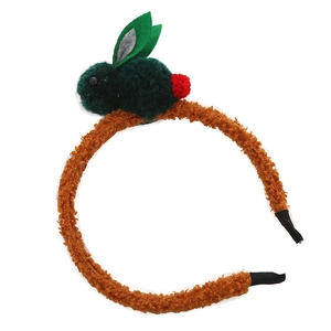 Serre-tête peluche lapin pour enfants avec tissu bouclé orange et décoration de lapin vert