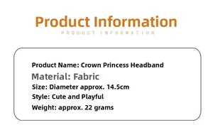 Detail specifications of crown princess headband made of fabric with 14.5cm diameter