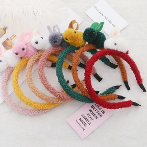 Serre-tête Lapin en Peluche Mignon pour Enfants Filles Dessin Animé Laine d'Agneau Bandeau Cheveux Décoratif