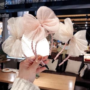 Serre-tête avec Grand Nœud en Maille pour Filles Paillettes Style Doux Bandeau Cheveux Rose Beige Enveloppé de Tissu Accessoires Mode