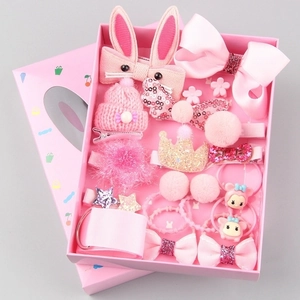 Coffret cadeau de 18 accessoires cheveux roses pour filles avec lapins et couronnes