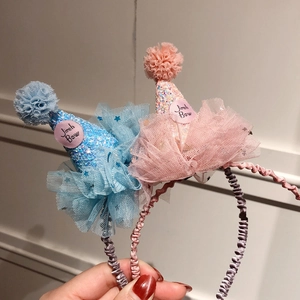 Cute kids princess crown headbands with pink and blue lace for party decorations