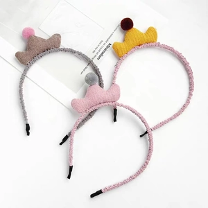 Lot de 3 serre-têtes pour filles avec couronne en tissu rose, jaune et marron