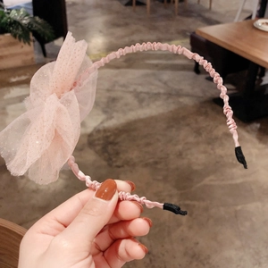 Serre-tête fin rose doux avec nœud en maille et paillettes dorées pour femmes