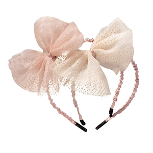 Serre-têtes pour enfants avec nœuds en tulle pailleté rose et beige pour fêtes
