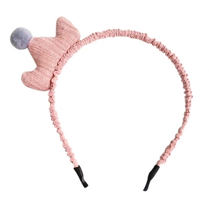 Serre-tête antidérapant rose pour enfants avec couronne en tricot et pompon décoratif