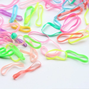 Close-up of colorful seamless elastic hair bands in vibrant macaron and neon shades