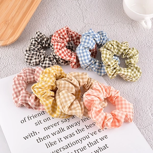 Women Korean Style Gingham Checkered Fabric Hair Scrunchies Fresh Preppy Style Elastic Large Intestine Ring Hair Tie Daily Accessory