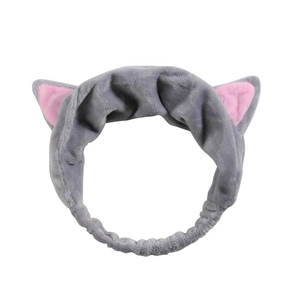 Cute dark gray cat ear headband made of soft coral fleece for facial washing and makeup