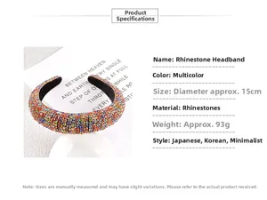Detail view of multicolored rhinestone headband with 15cm diameter and thick fabric base