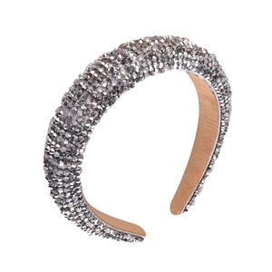 Luxurious handmade silver beaded thick sponge headband with premium velvet inner lining