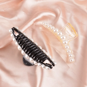 Elegante große Perlen-Haarklammern in Schwarz und Transparent für Damen-Frisuren