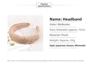 Detail showing plush headband dimensions of 13cm diameter and light khaki soft texture