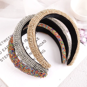 Set of four luxury baroque sponge headbands with glittering rhinestones and velvet lining