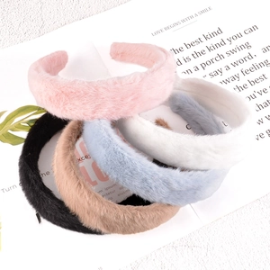 Plush Wide Brim Headband Faux Fur Padded Hair Hoop Winter Warm Hair Accessories For Women Korean Style Solid Color