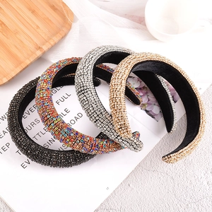 Baroque Full Rhinestone Padded Headband For Women Vintage Sparkly Crystal Thickened Hair Band Bridal Wedding Party Headpiece Jewelry