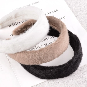 Plush faux rabbit fur padded headband for high cranial top effect in white khaki black