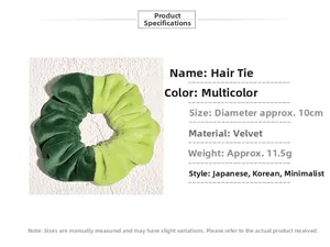 Detailed size specifications for a two-tone green velvet hair scrunchie with 10cm diameter