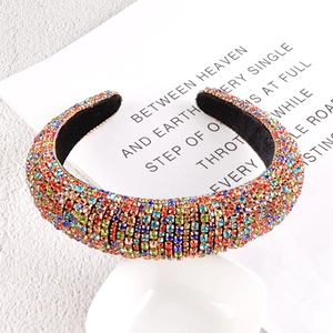 Chic black padded headband with colorful rhinestones in a luxury Baroque fashion style