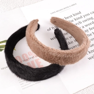 Chic plush faux fur wide headbands in solid black and brown colors for women