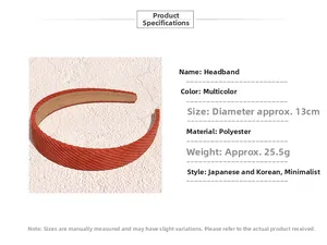 Detail view of reddish-brown corduroy headband with dimensions and material specs
