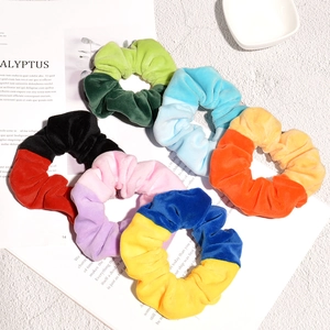 Women Korean Style Contrast Color Velvet Scrunchies Large Elastic Hair Bands Soft Hair Ties Ponytail Holder Fashion Hair Accessories