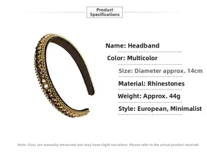 Detail view of rhinestone headband with dimensions 14cm diameter and 44g weight
