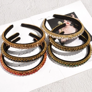 Vintage Rhinestone Velvet Headband For Women Luxurious Alloy Inlaid Hair Hoop Elegant Non-slip Party Hair Accessories