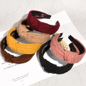 Winter Knitted Twisted Knot Headband For Women Solid Color Wide Side Warm Yarn Hair Band Retro Handmade Hair Accessories