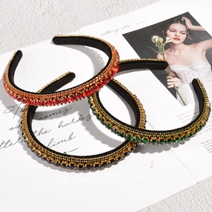 Three-piece velvet headband set with sparkling gemstones in red, green and black colors