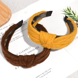Winter chunky knit headband set in ginger and brown colors with a twisted cable design