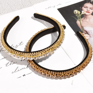Elegant velvet double row rhinestone headbands in gold and champagne crystal finish