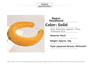 Détails des dimensions du serre-tête en peluche jaune avec 15cm de diamètre et 4cm d'épaisseur
