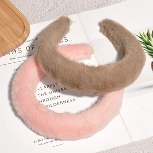 Lot de serre-têtes épais en peluche rose et marron, fausse fourrure et design éponge large