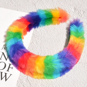 Cerchietto Colorato in Peluche a Righe Arcobaleno Ampia Fascia Imbottita in Ecopelliccia Accessori per Capelli Invernali da Donna