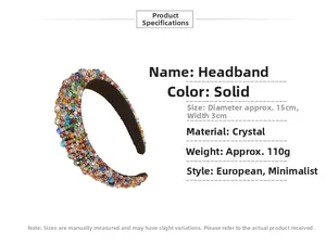 Detailed view of handmade baroque crystal headband with colorful rhinestones on wide sponge base