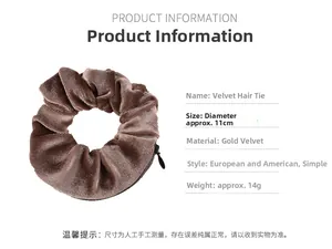 Close-up of brown velvet scrunchie with hidden zipper pocket for storage functionality