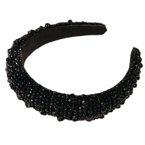 Baroque black crystal beaded wide headband with padded sponge for women and girls