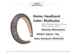 Detail view of Baroque rhinestone headband with checkerboard pattern and velvet lining