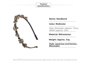 Detailed product specifications for the sparkling rhinestone headband with size and weight info