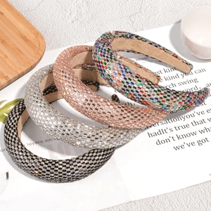 Vintage Baroque Rhinestone Padded Headband For Women Luxury Thick Sponge Hair Hoop Crystal Wide Hairband Fashion Hair Accessories