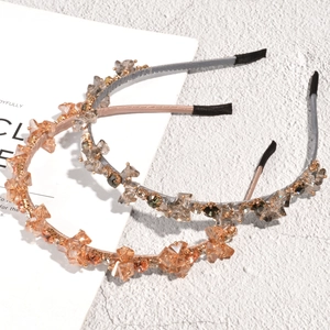 Baroque crystal headbands in champagne gold and smoky grey with shiny faceted beads